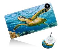 Dikoer Warm Desk Mat Heated Mouse Pad with Coaster 23.6 * 14 Inch, Olidik 3 Speed Touch Warm Extended Large Playmat Foot Warmer for Office Laptop Computer Home Game Accessories, Ocean Turtle