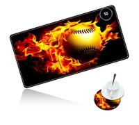 Dikoer Warm Desk Mat Heated Mouse Pad with Coaster 23.6 * 14 Inch, Olidik 3 Speed Touch Warm Extended Large Playmat Foot Warmer for Office Laptop Computer Home Game Accessories, Flame Baseball