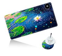 Dikoer Warm Desk Mat Heated Mouse Pad with Coaster 23.6 * 14 Inch, Olidik 3 Speed Touch Warm Extended Large Playmat Foot Warmer for Office Laptop Computer Game Accessories, Green Lotus Leaf Creek