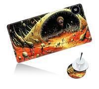 Dikoer Warm Desk Mat Heated Mouse Pad with Coaster 23.6 * 14 Inch, Olidik 3 Speed Touch Warm Extended Large Playmat Foot Warmer for Office Laptop Computer Home Game Accessories, Mountain Flames