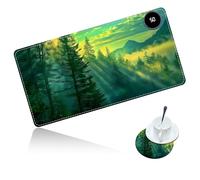Dikoer Warm Desk Mat Heated Mouse Pad with Coaster 23.6 * 14 Inch, Olidik 3 Speed Touch Warm Extended Large Playmat Foot Warmer for Office Laptop Computer Home Game Accessories, Green Forest