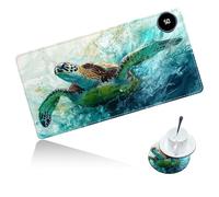 Dikoer Warm Desk Mat Heated Mouse Pad with Coaster 23.6 * 14 Inch, Olidik 3 Speed Touch Warm Extended Large Playmat Foot Warmer for Office Laptop Computer Home Game Accessories, Watercolor Turtle