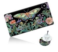 Dikoer Warm Desk Mat Heated Mouse Pad with Coaster 23.6 * 14 Inch, Olidik 3 Speed Touch Warm Extended Large Playmat Foot Warmer for Office Laptop Computer Home Game Accessories, Green Butterfly Leaf