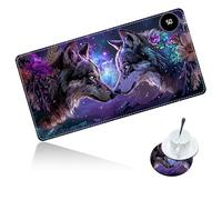 Dikoer Warm Desk Mat Heated Mouse Pad with Coaster 31.5 * 13 Inch, Olidik 3 Speed Touch Warm Extended Large Playmat Foot Warmer for Office Laptop Computer Home Game Accessories, Galaxy Wolf Flower