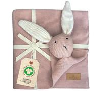 DIKOS Original SCHMUSE-HASE Pink Baby Blanket,100% Organic Cotton Blanket,Durable Knitted Blanket for Girl,Baby Initial Equipment,Birth Gift