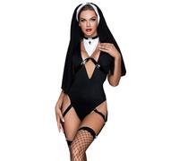 Dikosky's Sexy Nun Costume for Women - V-Neck Dress with Headwear, Gothic Halloween Church Role-Playing Party Outfit