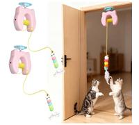 DIKSHORE Cat Toys for Indoor Cats Adult Kitten with Squeaky Sound and Adjustable Buckle,Door Hanging Interactive Toys,Automatic Retractable Exercising and Boredom Busters Cat Enrichment Toy (Pink)