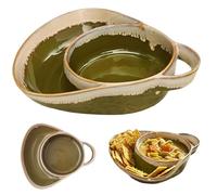 DIKSHORE Ceramic Soup and Sandwich Plate Combo,Plate and Soup Bowl Set with Handle,Vintage Ceramic Creative Baking,Easy to Clean,Suitable for Soups, Salads, Bread, Fruit, and Breakfast (Green)