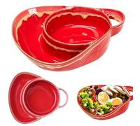 DIKSHORE Ceramic Soup and Sandwich Plate Combo,Plate and Soup Bowl Set with Handle,Vintage Ceramic Creative Baking,Easy to Clean,Suitable for Soups, Salads, Bread, Fruit, and Breakfast (Wine red)