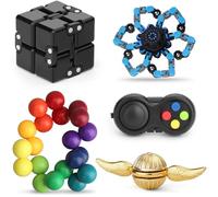 Dilabnda 5 Pack Fidget Toys Party Pack for Kids Adults, Infinity Cube, Pad, Golden Fidget Spinner, Sensory Rainbow Ball Fidget Focus Quiet Executive Desk Toys Set, Classroom Prize Stocking Stuffer