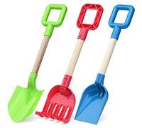 Dilabnda Beach Shovels for Kids, Heavy Duty Plastic Sand Shovels, 40CM Sand Beach Toys Set for Toddler, Wood Handle Beach Scoop Toys for Sandbox Sandpit, Digging Garden Spade Tools