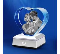 Dilamus Personalised Engraved Crystal Photo, Customised Photos for Dad, Photos with Led Light Base for Women Men, Crystal Photo Heart Personalized for Birthday Wedding Graduation