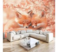 DILANI 3D Photo Wallpaper Fox Cherry Blossom 200x140 cm Art Wall Mural Non-Woven Small 3D Panoramic Poster Kawaii Animals Mural Wallpaper Poster TV Background Decoration for Living Room Bedroom