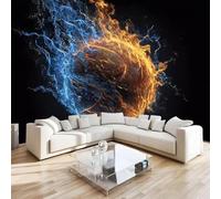 DILANI 3D Photo Wallpaper Ice and Fire Basketball 350x256 cm Art Wall Mural Non-Woven Small 3D Panoramic Poster Sports Mural Wallpaper Poster TV Background Decoration for Living Room Bedroom