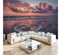 DILANI 3D Photo Wallpaper Sunset On The Beach 350x256 cm Art Wall Mural Non-Woven Small 3D Panoramic Poster Sea View Mural Wallpaper Poster TV Background Decoration for Living Room Bedroom