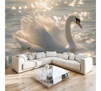 DILANI 3D Photo Wallpaper Swan 366x254 cm Art Wall Mural Non-Woven Small 3D Panoramic Poster Kawaii Animals Mural Wallpaper Poster TV Background Decoration for Living Room Bedroom