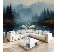 DILANI 3D Photo Wallpaper Swan Lake 400x280 cm Art Wall Mural Non-Woven Small 3D Panoramic Poster Animal Scenery Mural Wallpaper Poster TV Background Decoration for Living Room Bedroom