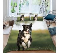 DILANI Duvet Cover double 3D Border Collie Quilt Cover Soft Microfiber Comforter Cover With Zipper Closure Bedroom and 2 Pillowcase Dog Animal Bedding Set for Kids Teens and Adults