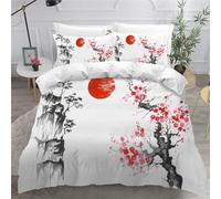 DILANI Duvet Cover double 3D Japanese Cherry Blossoms Quilt Cover Soft Microfiber Comforter Cover With Zipper Closure Bedroom and 2 Pillowcase Landscape Bedding Set for Kids Teens and Adults