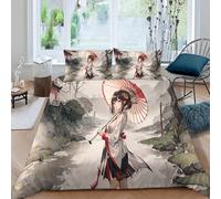 DILANI Duvet Cover Set king size 3D Japanese Animation Quilt Cover Soft Microfiber Comforter Cover With Zipper Closure Bedroom and 2 Pillowcase Anime Girl Bedding Sets for Kids Teens and Adults