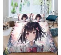 DILANI Duvet Cover Set single 3D Japanese Animation Quilt Cover Soft Microfiber Comforter Cover With Zipper Closure Bedroom and 2 Pillowcase Anime Girl Bedding Set for Kids Teens and Adults