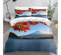 DILANI Duvet Cover Set single 3D Japanese Cherry Blossoms Quilt Cover Soft Microfiber Comforter Cover With Zipper Closure Bedroom and 2 Pillowcase Mount Fuji Bedding Set for Kids Teens and Adults