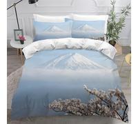 DILANI Duvet Cover Set single 3D Japanese Cherry Blossoms Quilt Cover Soft Microfiber Comforter Cover With Zipper Closure Bedroom and 2 Pillowcase Mount Fuji Bedding Set for Kids Teens and Adults