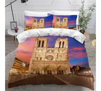 DILANI Duvet Cover Set single 3D Notre Dame De Paris Quilt Cover Soft Microfiber Comforter Cover With Zipper Closure Bedroom and 2 Pillowcase City Building Bedding Set for Kids Teens and Adults