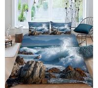 DILANI Duvet Cover Set single 3D Seaside Birds Quilt Cover Soft Microfiber Comforter Cover With Zipper Closure Bedroom and 2 Pillowcase Ocean Waves Bedding Set for Kids Teens and Adults