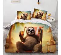 DILANI Duvet Cover Set single 3D Sloth Quilt Cover Soft Microfiber Comforter Cover With Zipper Closure Bedroom and 2 Pillowcase Cute Animals Bedding Set for Kids Teens and Adults