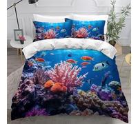 DILANI Duvet Cover Sets king 3D Fish Sea Bottom Quilt Cover Soft Microfiber Comforter Cover With Zipper Closure Bedroom and 2 Pillowcase Kawaii Animals Bedding Sets for Kids Teens and Adults