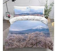 DILANI Duvet Cover Sets king 3D Japanese Cherry Blossoms Quilt Cover Soft Microfiber Comforter Cover With Zipper Closure Bedroom and 2 Pillowcase Mount Fuji Bedding Sets for Kids Teens and Adults