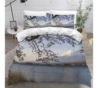 DILANI Duvet Cover Sets king 3D Japanese Cherry Blossoms Quilt Cover Soft Microfiber Comforter Cover With Zipper Closure Bedroom and 2 Pillowcase Mount Fuji Bedding Sets for Kids Teens and Adults
