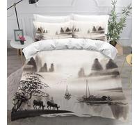 DILANI Duvet Cover Sets king 3D Japanese Cherry Blossoms Quilt Cover Soft Microfiber Comforter Cover With Zipper Closure Bedroom and 2 Pillowcase Mount Fuji Bedding Sets for Kids Teens and Adults