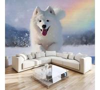 DILANI Photo Wallpaper Samoyède 400x280 cm Non-Woven Wall Mural 3D Kawaii Animaux Wallpaper Murals for Living Room,Bedroom,Kids Room,Office,TV Background Home Deco