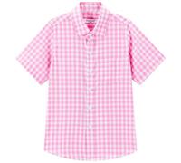 DILBYKE Boys' School Shirt Short Sleeve Plaid Button Down Cotton Shirts, Pink Check Gingham, 4 Years