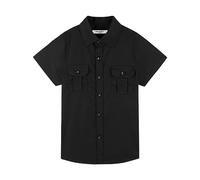 DILBYKE Boys’ School Shirt Short Sleeve Uniform Shirts Woven with Two Pocket, Black, 5-6 Years