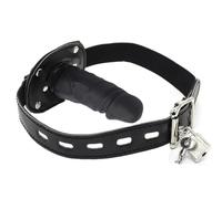 Dildo Penis Gag Mouth Lockable SM Realistic Silicon Penis Gag Adjustable Leather Strap On with Lock Fantasy Leather Strap On BDSM Adult Sex Toy Sex Toys for Couples