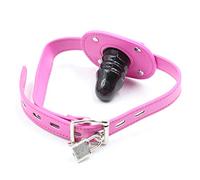Dildo Penis Mouth Ball Gag with Lockable Leather Strap Paly Ball for Men Woman (Pink-Black,Long (10cm))