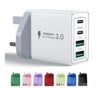 USB C Plug Fast Charge, 40W 4-Port Multi USB Charger Plug UK Dual Port PD Power Adapter +QC Wall Plug Multiport Mains Type C Charging Plug for iPhone 17 16 15 14 13 12 11 Pro Max XS XR 8, Samsung, Pad