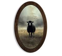 Dilemat Vintage Black Sheep Oval Wall Art Decor, Rustic Farmhouse Sheep Framed Wall Art, Cottagecore Country Farm Animal Oval Wall Hanging Decorations for Home Bedroom Living Room Decor, 14.56x9 Inch