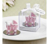 Diletto Gifts Baby Carriage, Stroller Design Favor With A Round Glass Mirror Bottom Base - Baby Pink