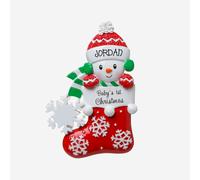 Diletto Gifts Baby's 1st Christmas - Snowman in Stocking Hanging Christmas Decorations - Red / Green