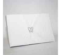 Diletto Gifts Butterfly Satin Wedding Guest Book with Organza Sash - White