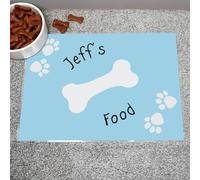 Diletto Gifts Personalised Paw Print Dog Bowl Feeding Mat ~ Pink or Blue - Blue