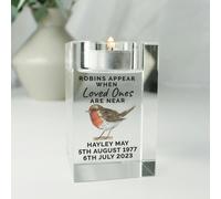 Diletto Gifts Personalised Robin Memorial Glass Tealight Holder