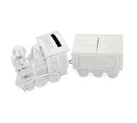 Diletto Gifts Personalised Silver Plated Train Money Box with Tooth & Curl Trinket Box