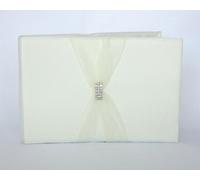 Diletto Gifts Rhinstone Satin Wedding Guest Book with Organza Sash - Ivory