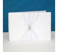 Diletto Gifts Rhinstone Satin Wedding Guest Book with Organza Sash - White
