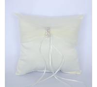 Diletto Gifts Satin Ring Pillow with Sash & Rhinestone Accent ~ Ivory / White - Ivory